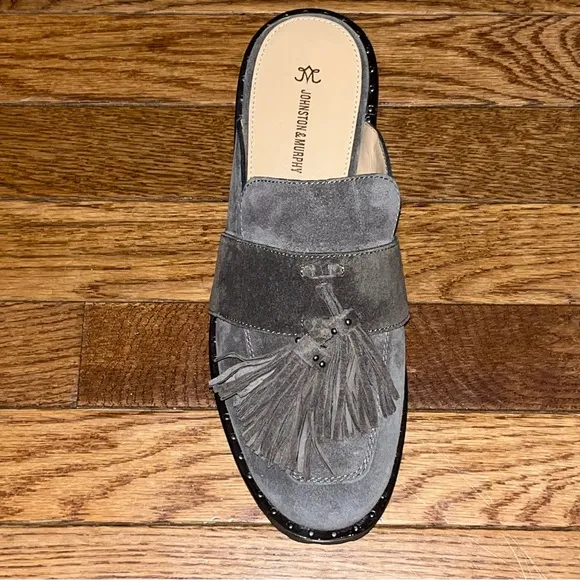 Johnston &amp; Murphy Alice Suede Fringe Mules Dark Gray Women’s Size 8