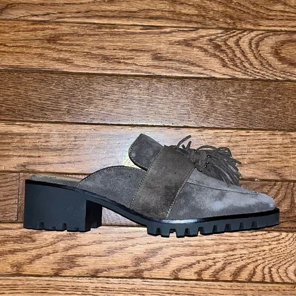 Johnston &amp; Murphy Alice Suede Fringe Mules Dark Gray Women’s Size 8
