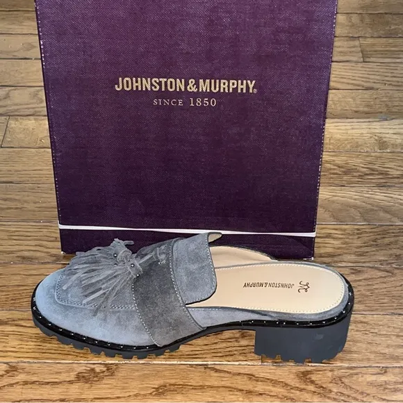 Johnston &amp; Murphy Alice Suede Fringe Mules Dark Gray Women’s Size 8