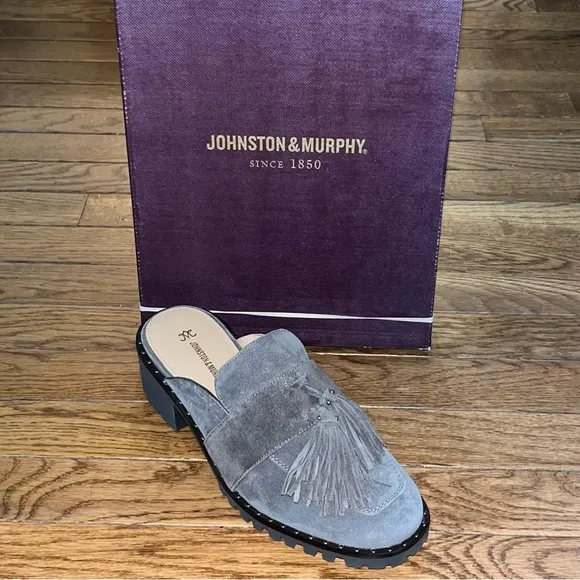 Johnston &amp; Murphy Alice Suede Fringe Mules Dark Gray Women’s Size 8