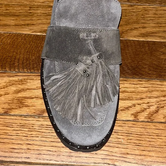 Johnston &amp; Murphy Alice Suede Fringe Mules Dark Gray Women’s Size 8