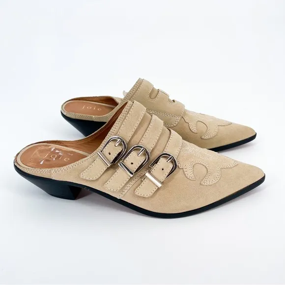 Joie Cabery $298 Western Buckle Block Heel Mules in Birch Size 39