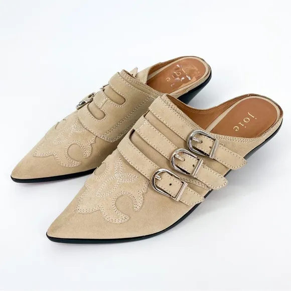 Joie Cabery $298 Western Buckle Block Heel Mules in Birch Size 39