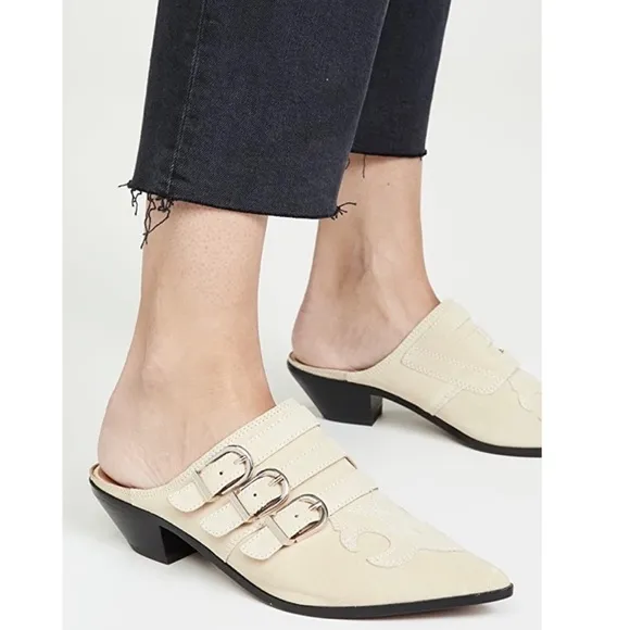 Joie Cabery $298 Western Buckle Block Heel Mules in Birch Size 39