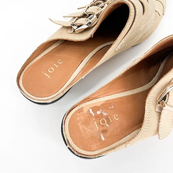 Joie Cabery $298 Western Buckle Block Heel Mules in Birch Size 39