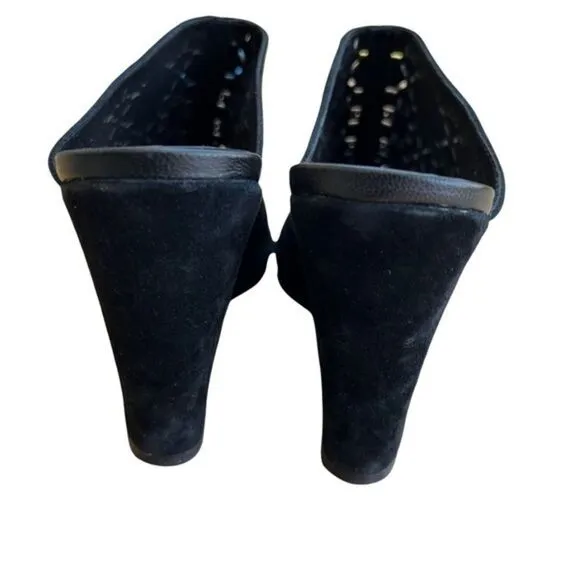 Joie • Kellie Perforated Wedge Mules Black suede embellished size 6.