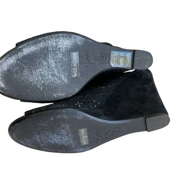Joie • Kellie Perforated Wedge Mules Black suede embellished size 6.