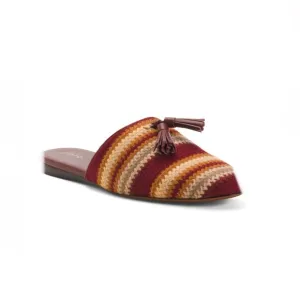 Joie Luciee Tassels Mules Dark Red &amp; Yellow Stripes Women’s Size 5.5
