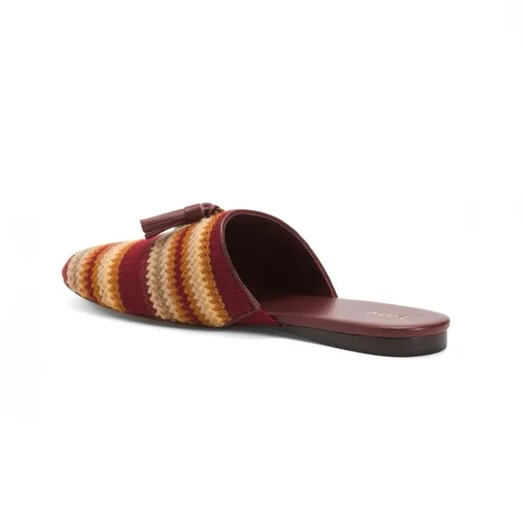 Joie Luciee Tassels Mules Dark Red &amp; Yellow Stripes Women’s Size 5.5