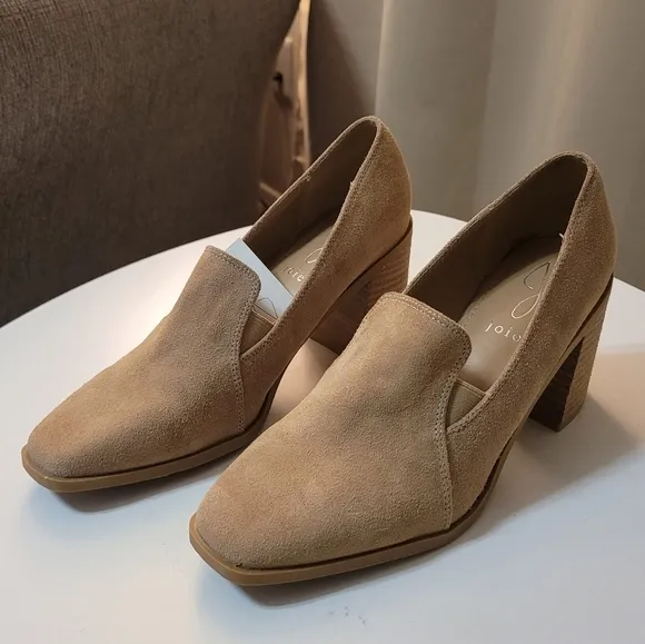 Joie Wevenly Suede Style Tan Nude Neutral Casual Block Heel Shoes Size 8