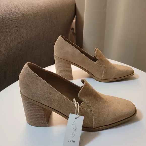 Joie Wevenly Suede Style Tan Nude Neutral Casual Block Heel Shoes Size 8