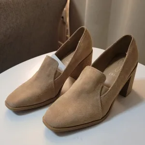 Joie Wevenly Suede Style Tan Nude Neutral Casual Block Heel Shoes Size 8