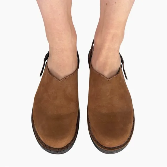 JOSEF SEIBEL | Annika Leather Slingback Air Massage Clogs in Brown | Sz 7.5-8