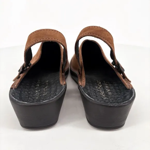 JOSEF SEIBEL | Annika Leather Slingback Air Massage Clogs in Brown | Sz 7.5-8