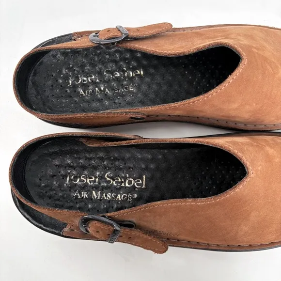 JOSEF SEIBEL | Annika Leather Slingback Air Massage Clogs in Brown | Sz 7.5-8