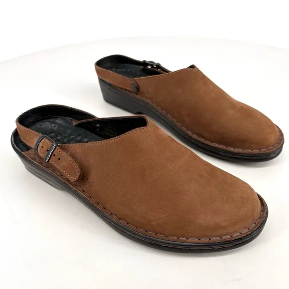 JOSEF SEIBEL | Annika Leather Slingback Air Massage Clogs in Brown | Sz 7.5-8