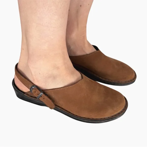 JOSEF SEIBEL | Annika Leather Slingback Air Massage Clogs in Brown | Sz 7.5-8