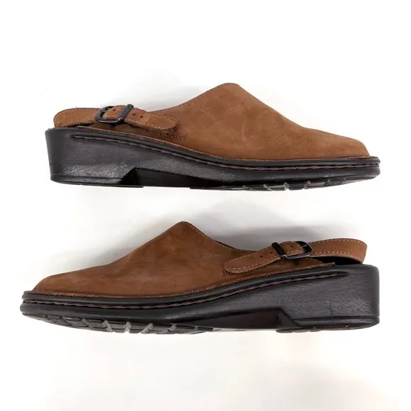 JOSEF SEIBEL | Annika Leather Slingback Air Massage Clogs in Brown | Sz 7.5-8