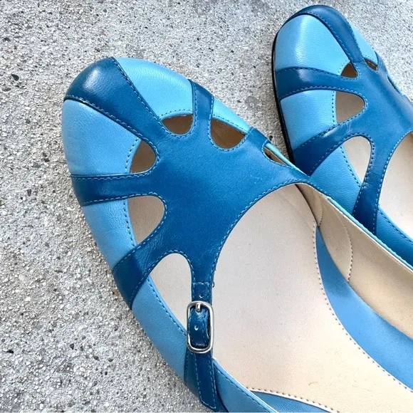 J.RENEE melody BLUE leather pumps retro HEELS caged strappy UNIQUE colorblock 13