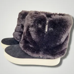 J/Slides Apple Black Suede‎ Leather Faux Fur Side Zip High Top Sneaker Boot