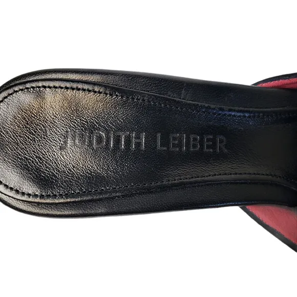 Judith Leiber 6.5 B Swarovski Jewel Satin Leather Point Toe Mules Black NEW
