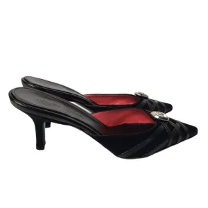 Judith Leiber 6.5 B Swarovski Jewel Satin Leather Point Toe Mules Black NEW
