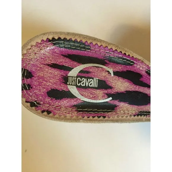 Just Cavalli Women's Shoes Pink Beige Mule Heels Snakeskin High Size IT 39 US 9