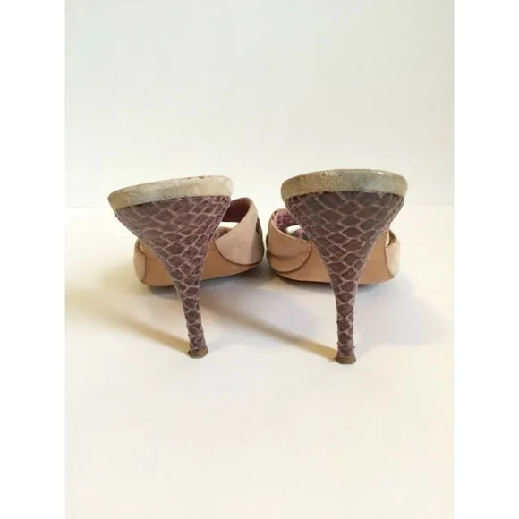 Just Cavalli Women's Shoes Pink Beige Mule Heels Snakeskin High Size IT 39 US 9