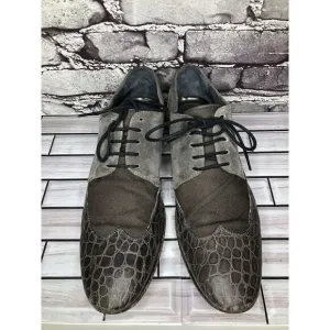 Just Cavalli Taupe Croc Leather Suede Fabric Designer Oxfords Shoes Men Sz 48EU