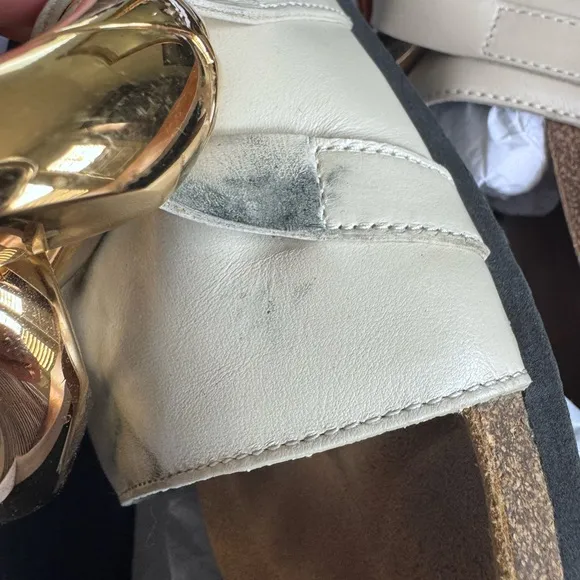 JW ANDERSON CHUNKY Gold Chain Leather Slides Beige Size 8