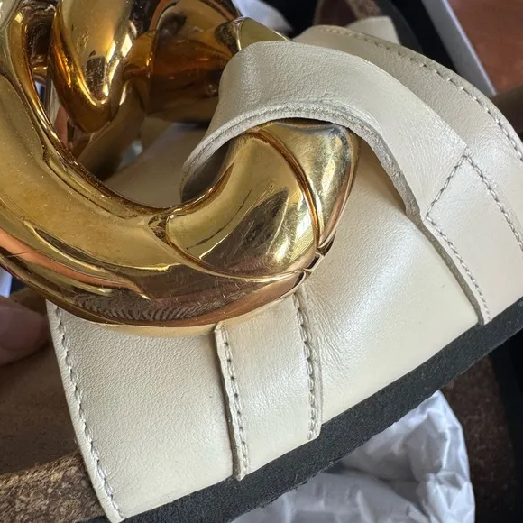 JW ANDERSON CHUNKY Gold Chain Leather Slides Beige Size 8