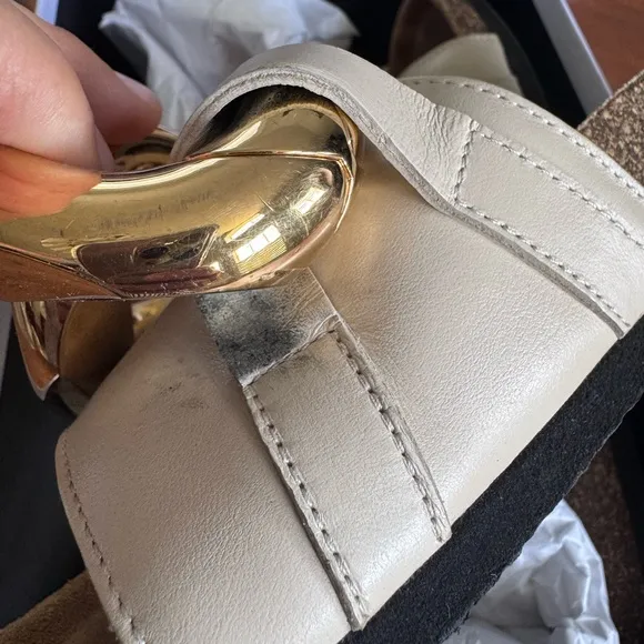 JW ANDERSON CHUNKY Gold Chain Leather Slides Beige Size 8