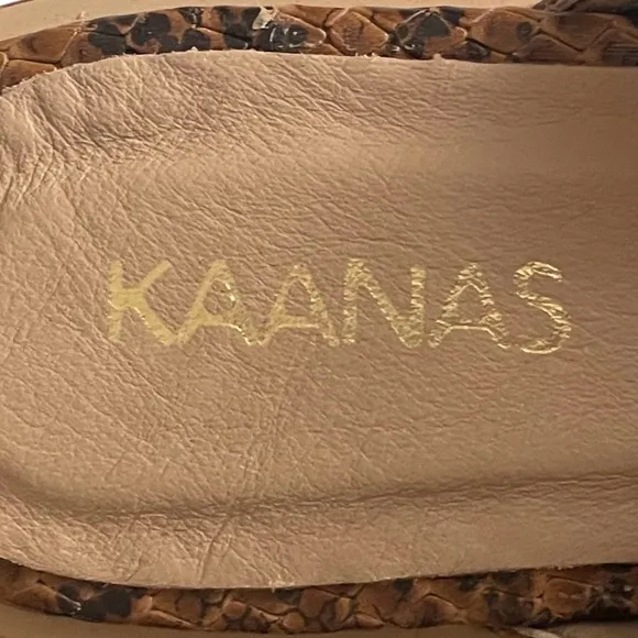 Kaanas Shoes Womens 10 Brown Samara Snake Print Leather Square Toe Flats Mules