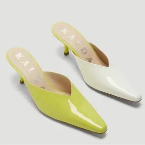 Kalada 2.75&quot; Bicolor Patent Leather Square Toe Mules Green White 37 7