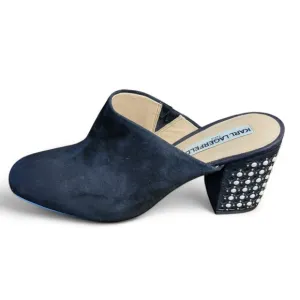 Karl Lagerfeld Black Serin Suede Mules with Studded Block Heel, Women Size 10M
