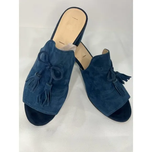 KARL LAGERFELD Designer Mules Slip On Holly Chunk Heel Suede Tassel Size 10