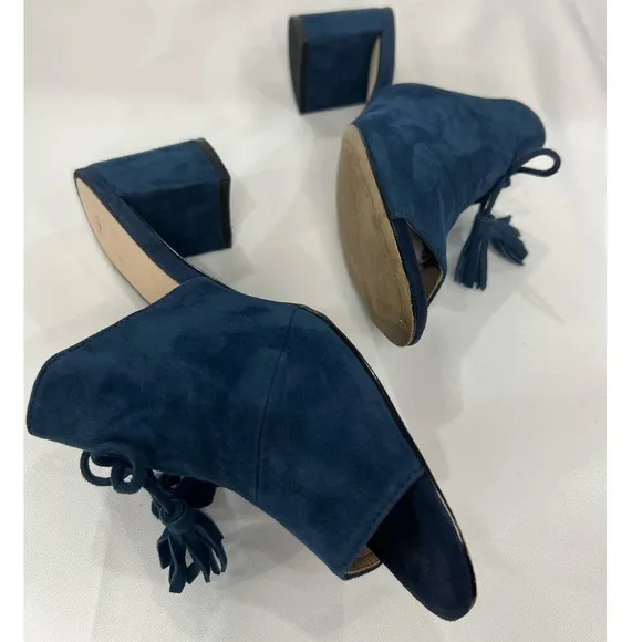 KARL LAGERFELD Designer Mules Slip On Holly Chunk Heel Suede Tassel Size 10