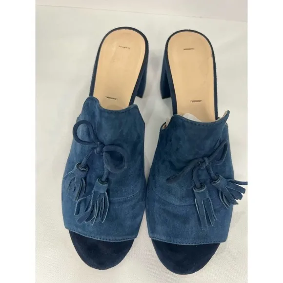 KARL LAGERFELD Designer Mules Slip On Holly Chunk Heel Suede Tassel Size 10