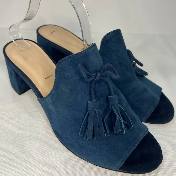 KARL LAGERFELD Designer Mules Slip On Holly Chunk Heel Suede Tassel Size 10