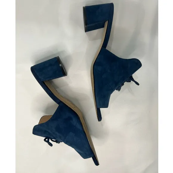 KARL LAGERFELD Designer Mules Slip On Holly Chunk Heel Suede Tassel Size 10