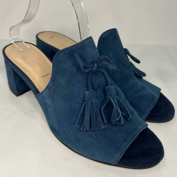 KARL LAGERFELD Designer Mules Slip On Holly Chunk Heel Suede Tassel Size 10