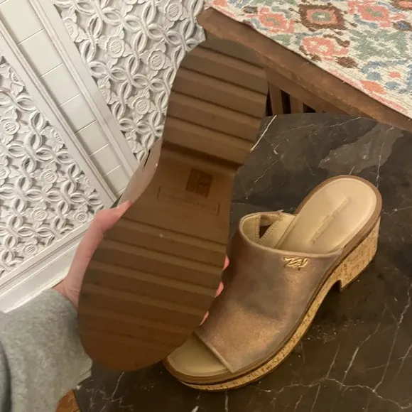 Karl Lagerfeld Gold and Silver Mules with Chunky Cork Sole