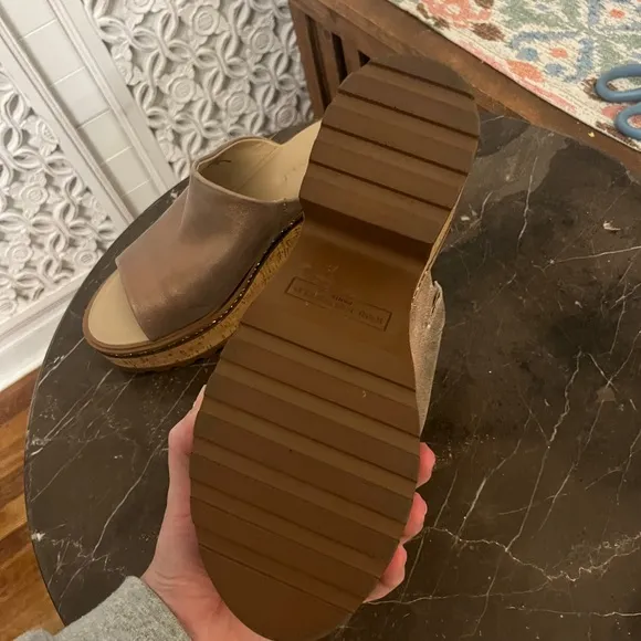 Karl Lagerfeld Gold and Silver Mules with Chunky Cork Sole