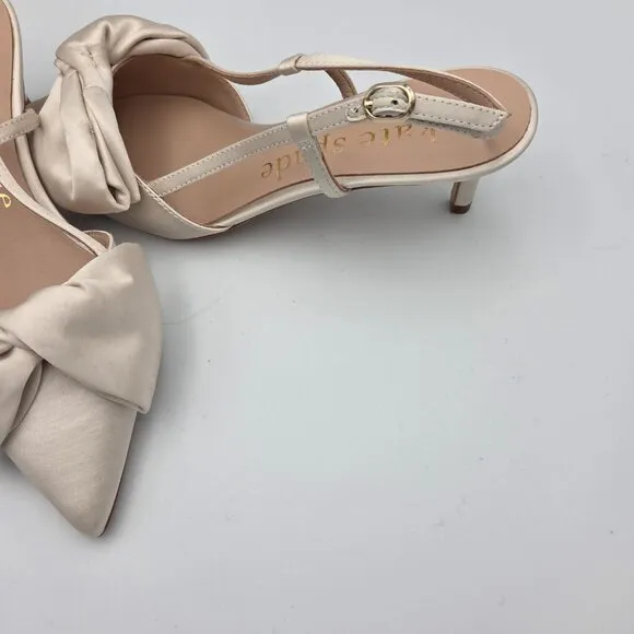 Kate Spade 7 Ivory Satin Shoe w/Pointed Toe w/Bow, Ankle Strap &amp; 3&quot; Heels