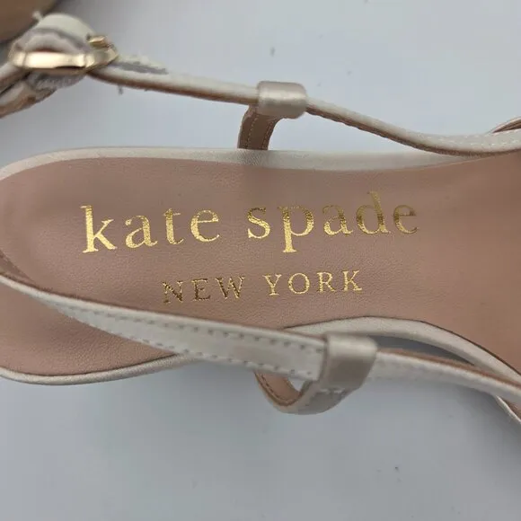 Kate Spade 7 Ivory Satin Shoe w/Pointed Toe w/Bow, Ankle Strap &amp; 3&quot; Heels