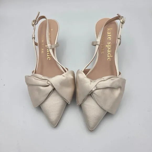 Kate Spade 7 Ivory Satin Shoe w/Pointed Toe w/Bow, Ankle Strap &amp; 3&quot; Heels