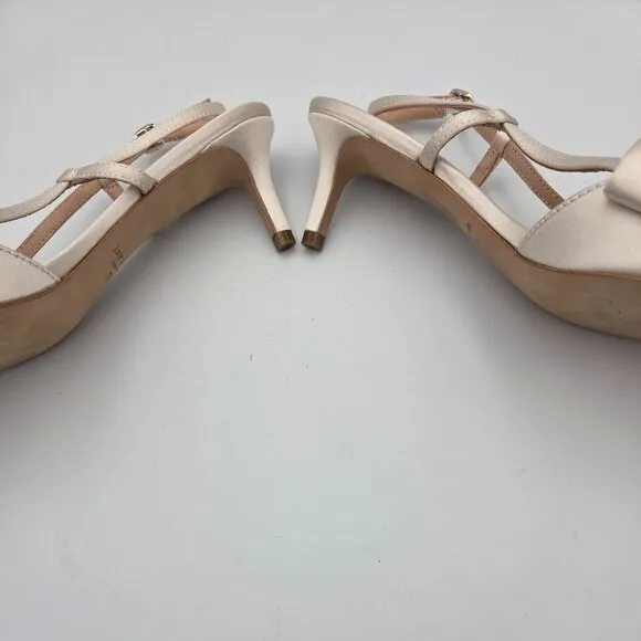 Kate Spade 7 Ivory Satin Shoe w/Pointed Toe w/Bow, Ankle Strap &amp; 3&quot; Heels