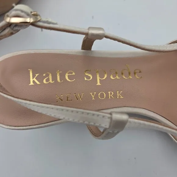 Kate Spade 7 Ivory Satin Shoe w/Pointed Toe w/Bow, Ankle Strap &amp; 3&quot; Heels