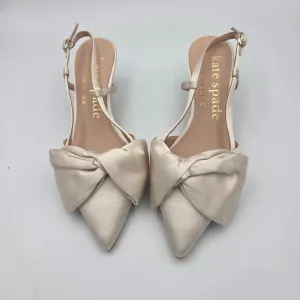 Kate Spade 7 Ivory Satin Shoe w/Pointed Toe w/Bow, Ankle Strap &amp; 3&quot; Heels