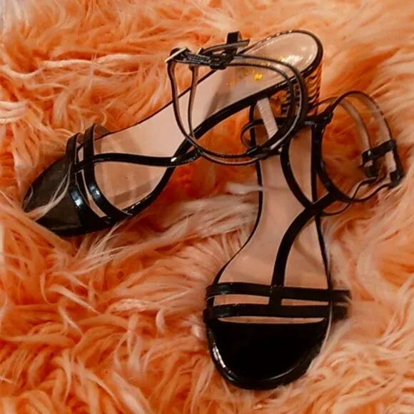 KATE SPADE ♠️ BLACK PATENT LEATHER STRAPPY HEELS SIZE 7.5B